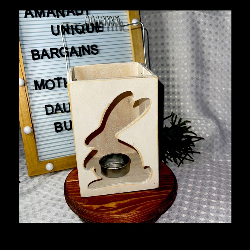 Easter Wooden rabbit bunny tea light box Decor spring.